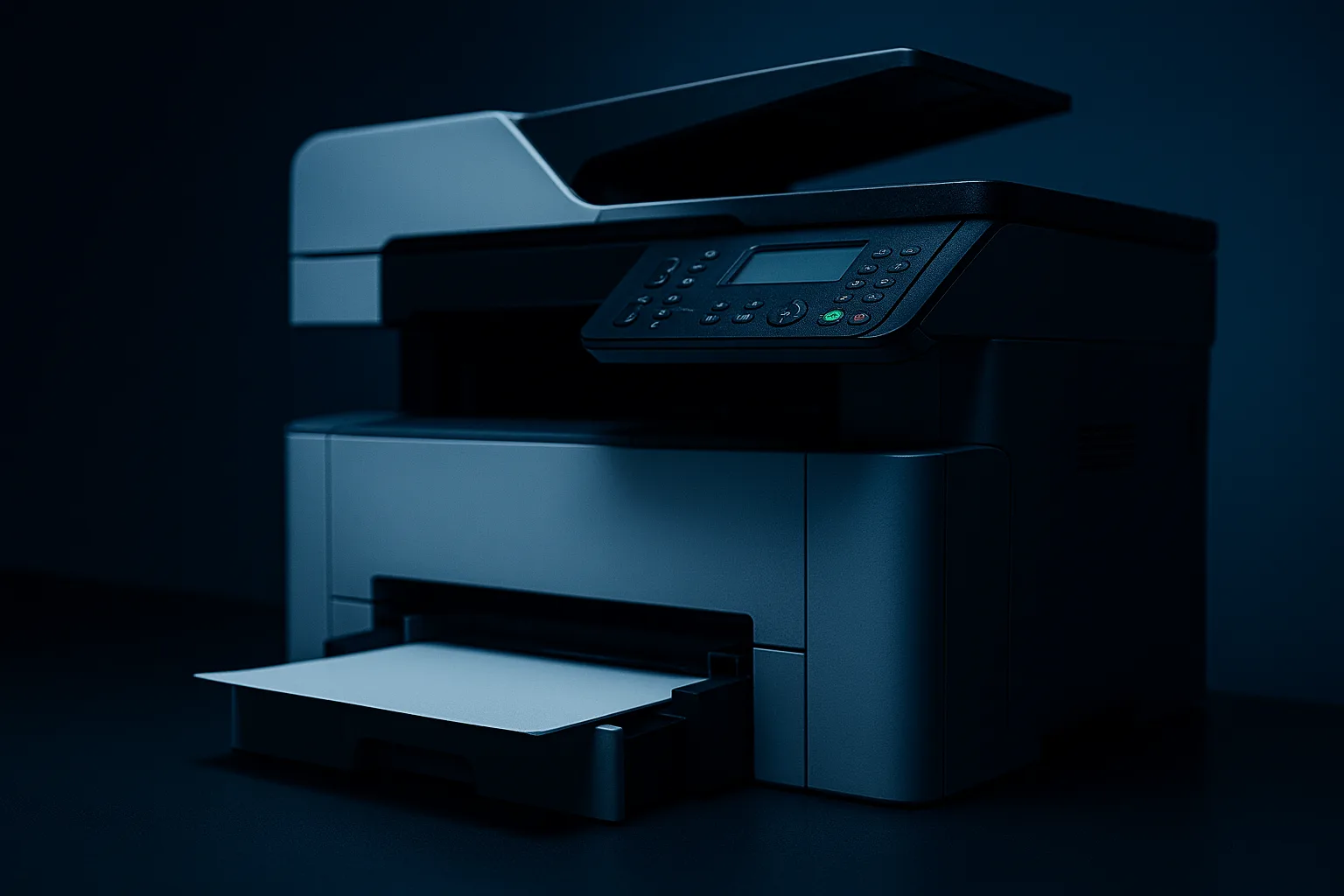 Imprimantă amplasată pe un birou, utilizată pentru servicii de printing