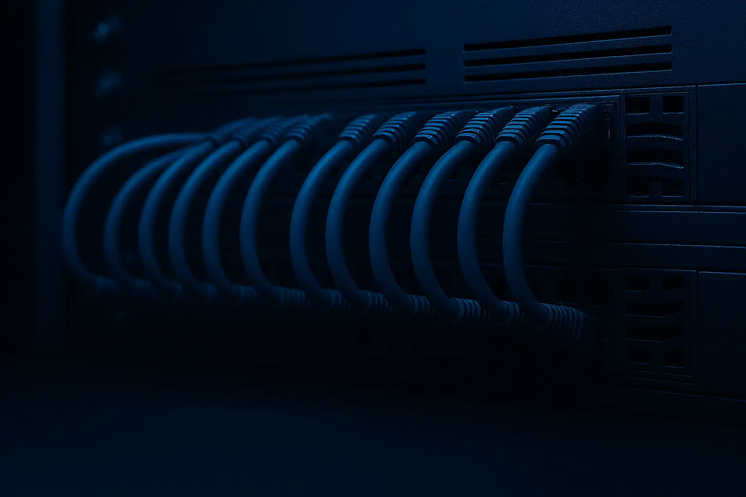 Cablare structurată profesionistă în rack, cu patch panel și cabluri organizate